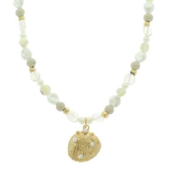 Scallop Shell Pendant Pearl Bead Necklace - Picture 1 of 2